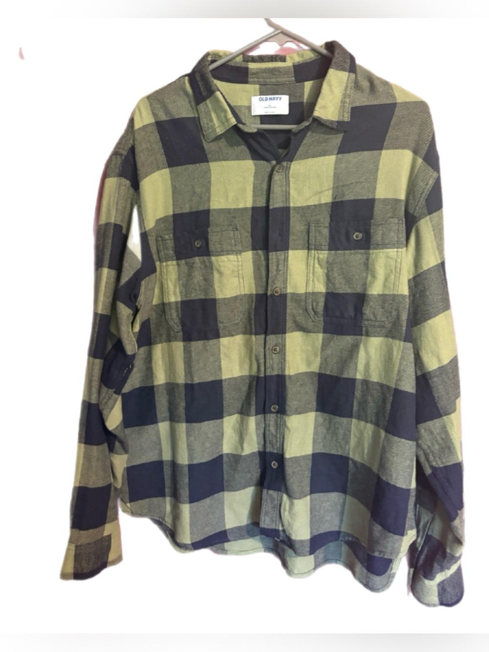 Old Navy Green & Black Plaid Button-Down Shirt